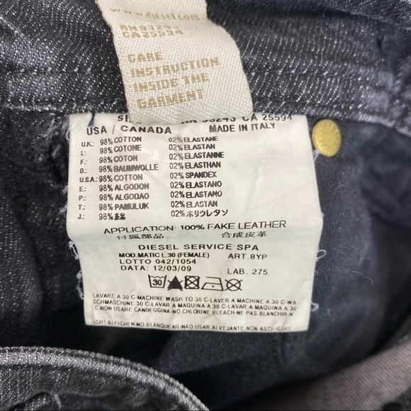 Diesel Matic Stretch Jeans Size 25 x 30 008YP Distressed Black Denim Slim Leg - Picture 10 of 10